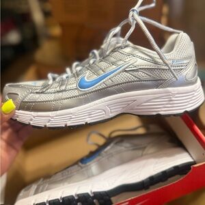 Nike Metallic Silver and Sky Blue Running Shoes